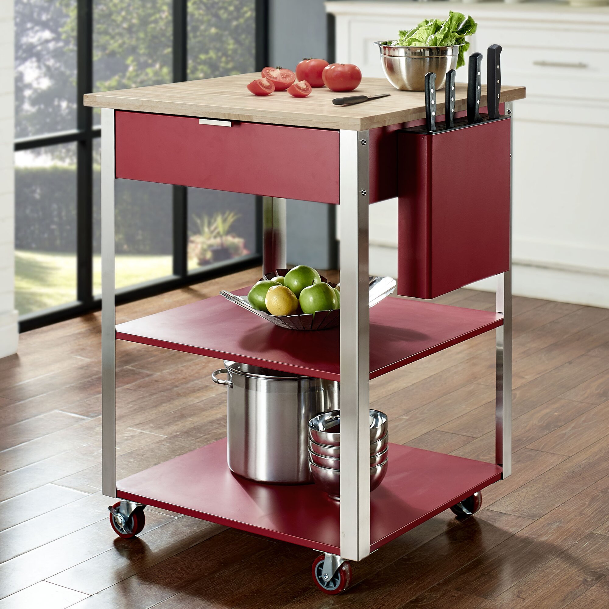 Crosley Kitchen Cart With Butcher Block Top Reviews Wayfair   Kitchen Cart With Butcher Block Top 